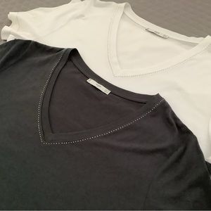 Set of 2 V-Necked tee shirts tops, charcoal blue and white size L